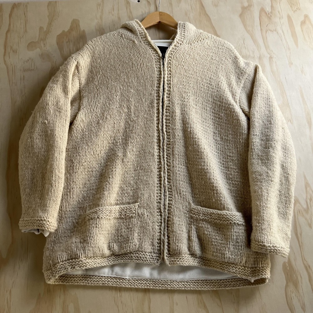 Great Northern Woolens Jacket Mens Medium Beige Wool Hooded Fleece Lined Parka